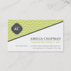Carte De Visite MONOGRAM chevron motif kiwi vert gris