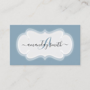 Carte De Visite Monogram Dusty Blue Coiffeur maquillage Artiste