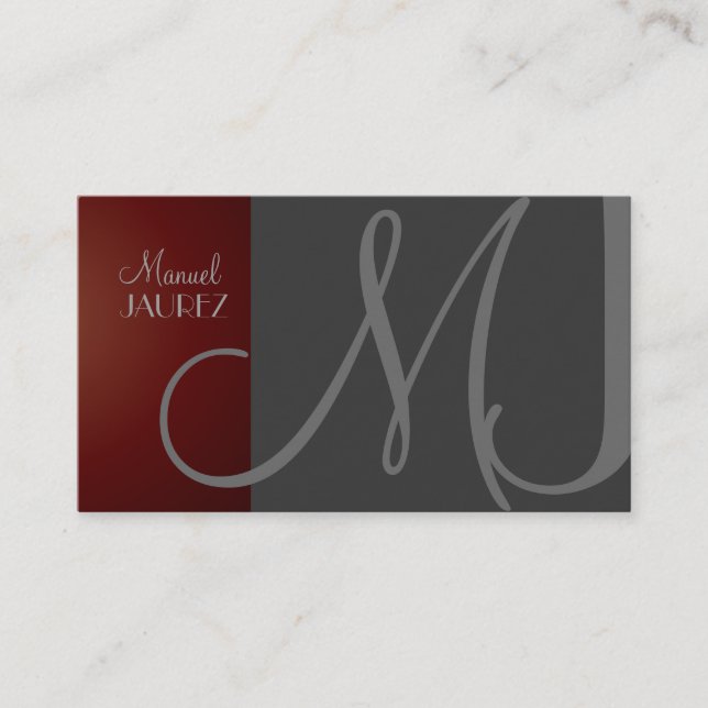 Carte De Visite MONOGRAM En couleurs rétro/Graphite+Maroon (Devant)