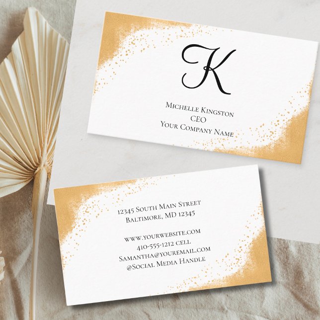 Carte De Visite Monogram Gold Jaune Parties scintillant Glam tenda (Monogram Initial Gold Yellow Glitter Feminine Business Card)