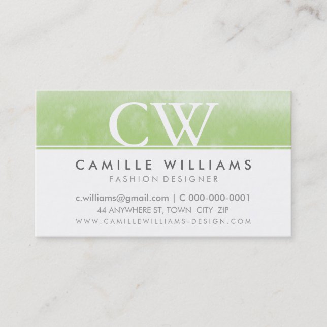 Carte De Visite MONOGRAM LOGO à l'ombre vert d'eau (Devant)