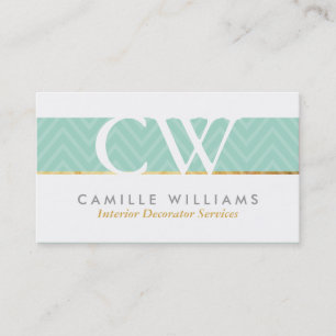 Carte De Visite MONOGRAM LOGO audacieux chevron motif menthe vert