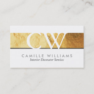 Carte De Visite MONOGRAM LOGO bande brillante dorée brillante gris