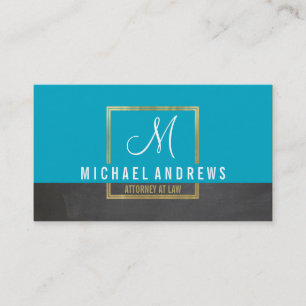 Carte De Visite MONOGRAM LOGO boîte à or moderne chic aqua charbon