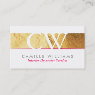 Carte De Visite MONOGRAM LOGO brillant feuille or rose chaud