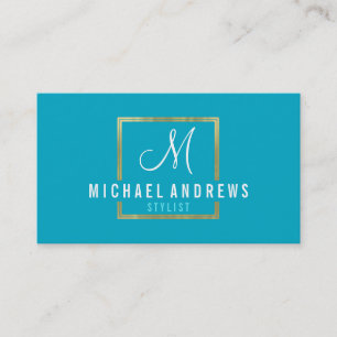 Carte De Visite MONOGRAM LOGO moderne boîte en or chic turquoise