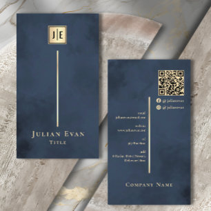 Carte de visite Monogram Luxe Elegant Blue Gold Na