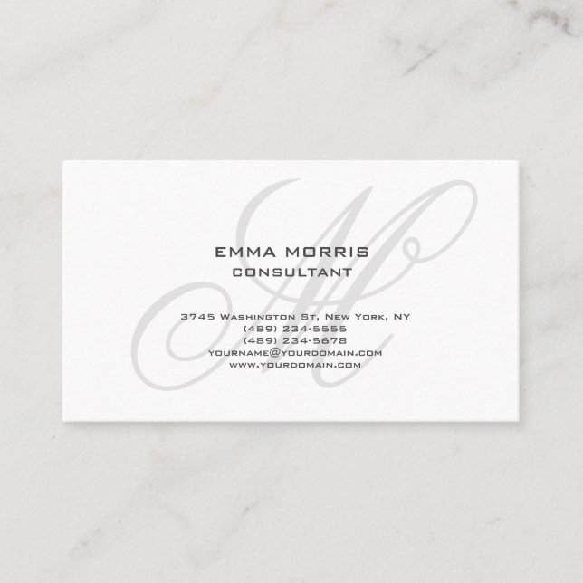 Carte De Visite Monogram Modern Simple Minimalist Plain (Devant)