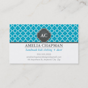 Carte De Visite MONOGRAM morrocan carrelage motif bleu turquoise g