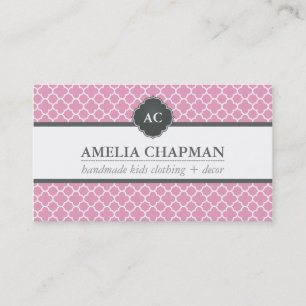 Carte De Visite MONOGRAM motif moderne morrocan joli rose gris