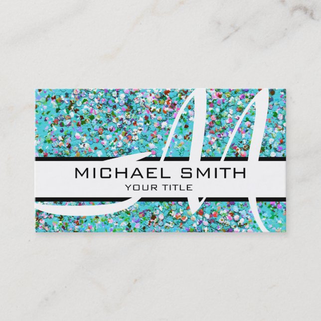 Carte De Visite Monogram Multicolor Moderne Grit Paillettes #7 (Devant)