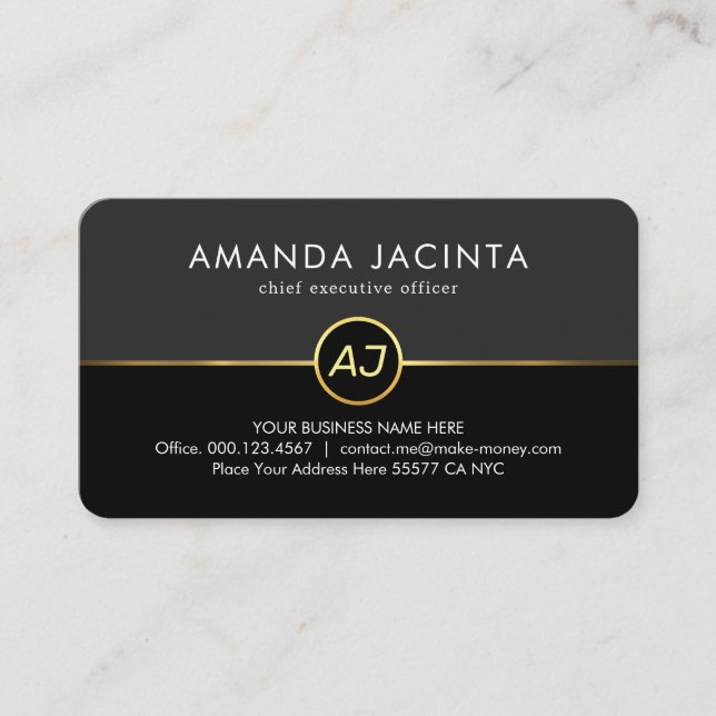 Carte De Visite Monogram On Grey Black Layers (Devant)