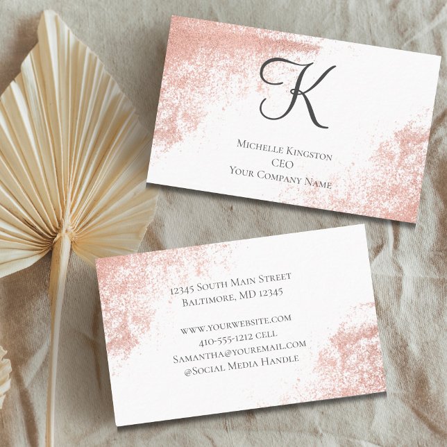 Carte De Visite Monogram Rose Gold Parties scintillant Glam tendan (Monogram Rose Gold Feminine Business Cards, Glam and Trendy.)