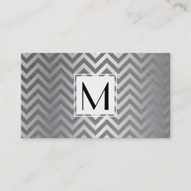 Carte De Visite Monogram White Box Chevron Motif métallique (Devant)