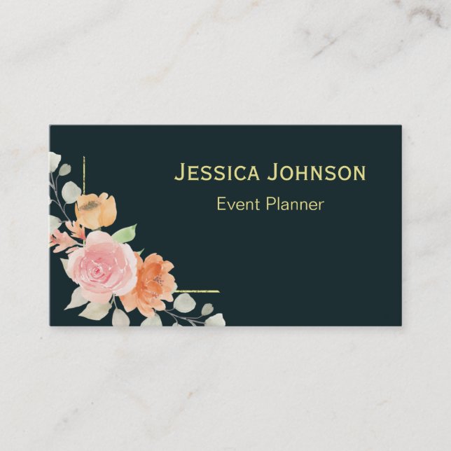 Carte De Visite Monogramme à bordure florale chic (Devant)