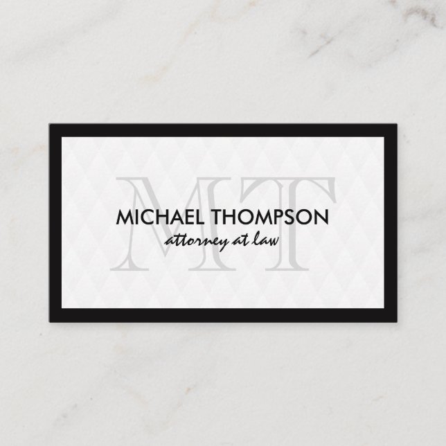 Carte De Visite Monogramme à bordure noire Élégant Motif diamant (Devant)