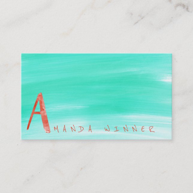 Carte De Visite Monogramme A Minimalisme Mint Watermelon Aquarelle (Devant)