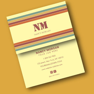 Carte de visite monogramme à rayures rétro