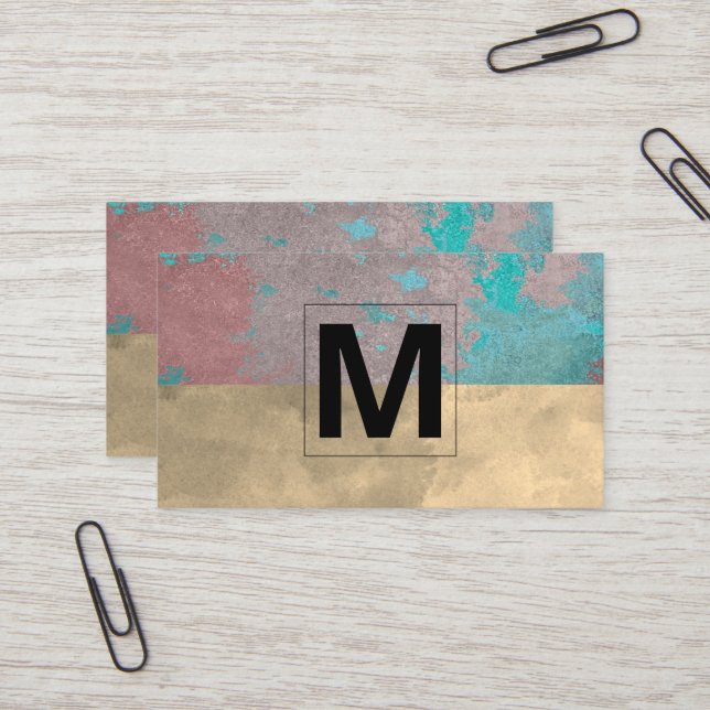 Carte De Visite Monogramme | Ancien Arrière - plan Grungy (Devant/Arrière en situation)