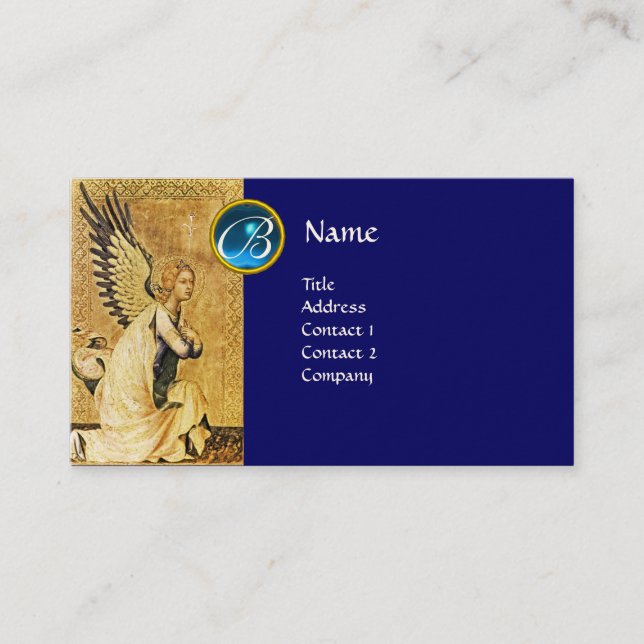 Carte De Visite MONOGRAMME ANGEL ANNONCE, Sapphire Bleu (Devant)