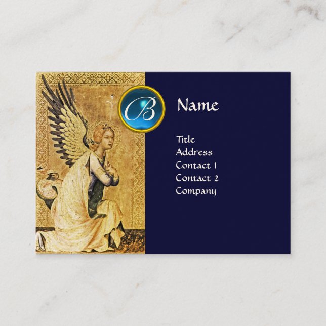 Carte De Visite MONOGRAMME ANGEL ANNONCE, Sapphire Bleu (Devant)