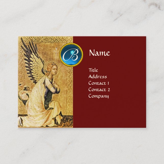 Carte De Visite MONOGRAMME ANGEL ANNONCE, Sapphire Bleu, rouge (Devant)