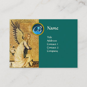 Carte De Visite MONOGRAMME ANGEL ANNONCE, Sapphire Bleu, Vert