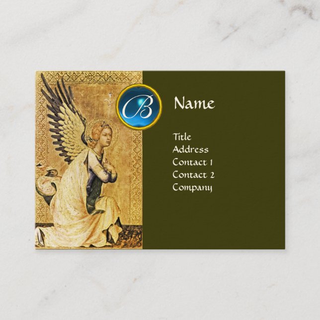 Carte De Visite MONOGRAMME ANGEL ANNONCE, Sapphire Bleu, Vert (Devant)