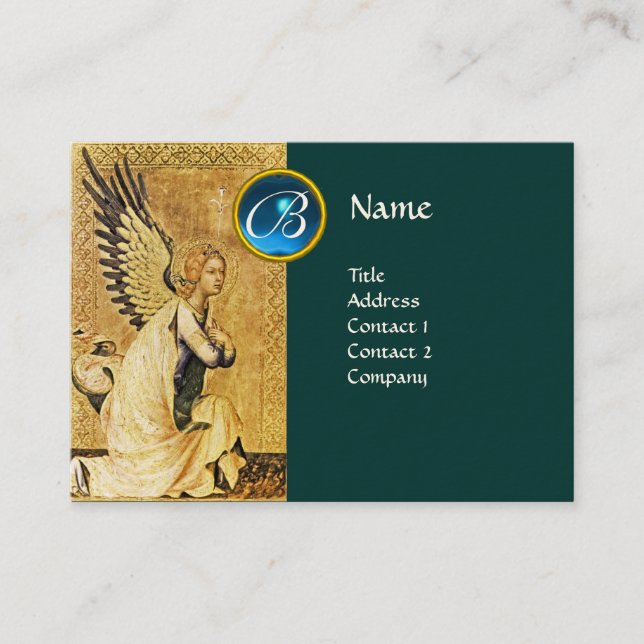 Carte De Visite MONOGRAMME ANGEL ANNONCE, Sapphire Bleu, Vert (Devant)