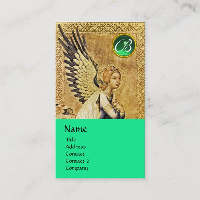 Carte De Visite MONOGRAMME ANGEL ANNONCE, vert émeraude (Devant)