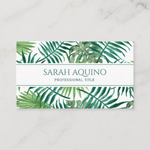 Carte De Visite Monogramme Aquarelle tropicale Palm Feuille Botani