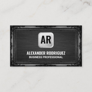 Carte De Visite Monogramme Argent de sauvegarde   Cadre noir antiq