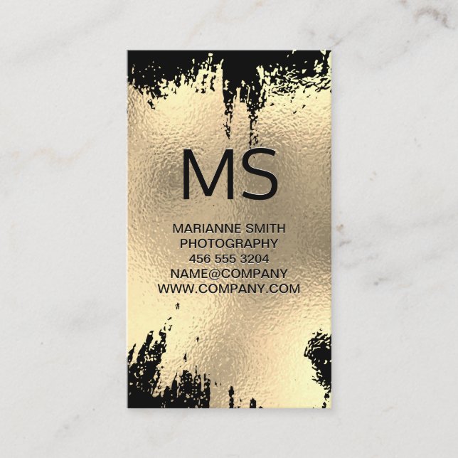 Carte De Visite Monogramme | Arrière - plan noir à huile d'or (Devant)