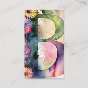 Carte De Visite Monogramme B Daisy Floral Aquarelle QR Code Logo