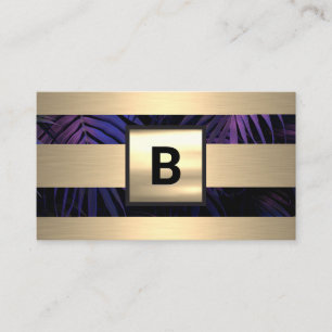Carte De Visite Monogramme   Bandes métalliques d'or   Feuilles de