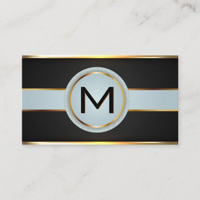 Carte De Visite Monogramme Bannière métal or de luxe Maillage noir (Devant)
