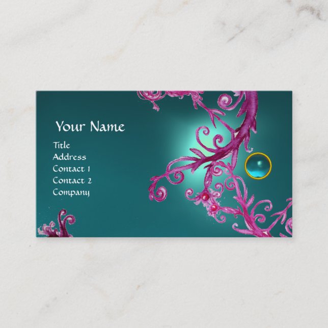 Carte De Visite MONOGRAMME BAROQUE FLORENTINE bleu GEM (Devant)