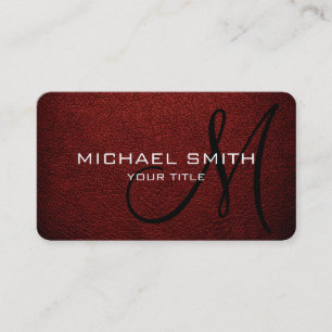 Carte De Visite Monogramme Barre rouge cuir look