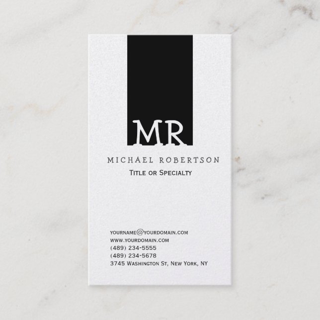 Carte De Visite Monogramme Black Stried Clean Consultant (Devant)