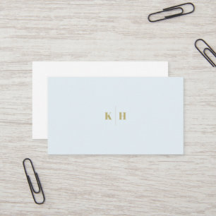 Carte de visite Monogramme blanc bleu pâle minimal