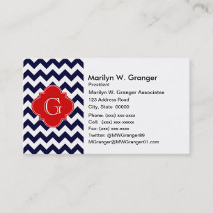 Carte De Visite Monogramme blanc Chevron rouge Quatrefoil