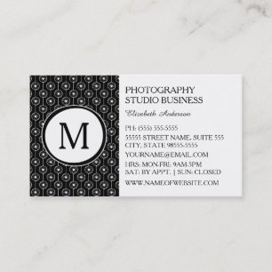 Carte De Visite Monogramme blanc de coeurs de noir élégant de