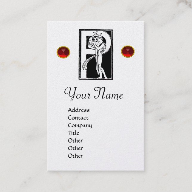 CARTE DE VISITE MONOGRAMME BLANC NOIR P ALÉPHABET LETTRE, RUBY ROU (Devant)