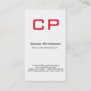 Carte de visite Monogramme blanc rouge élégant ver