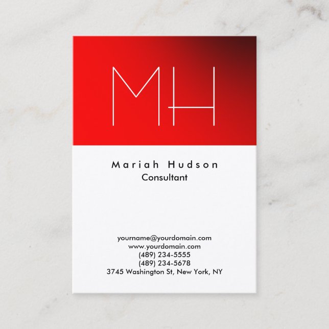 Carte De Visite Monogramme blanc rouge tendance professionnel (Devant)
