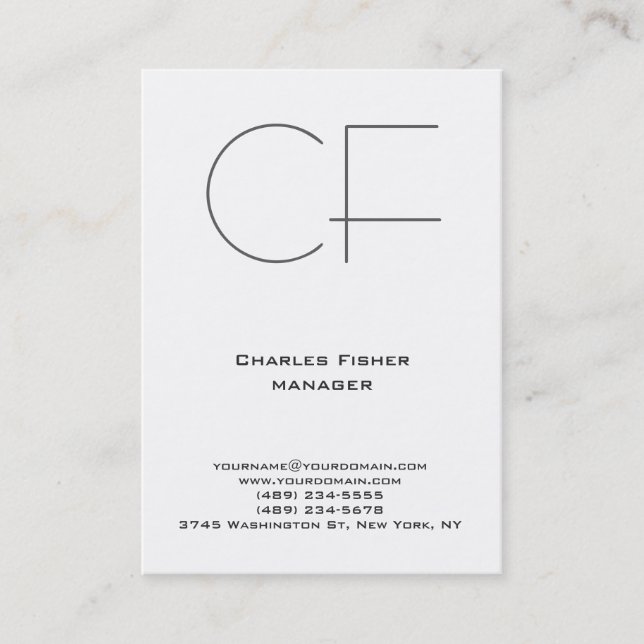 Carte De Visite Monogramme blanc simple simple et tendance (Devant)