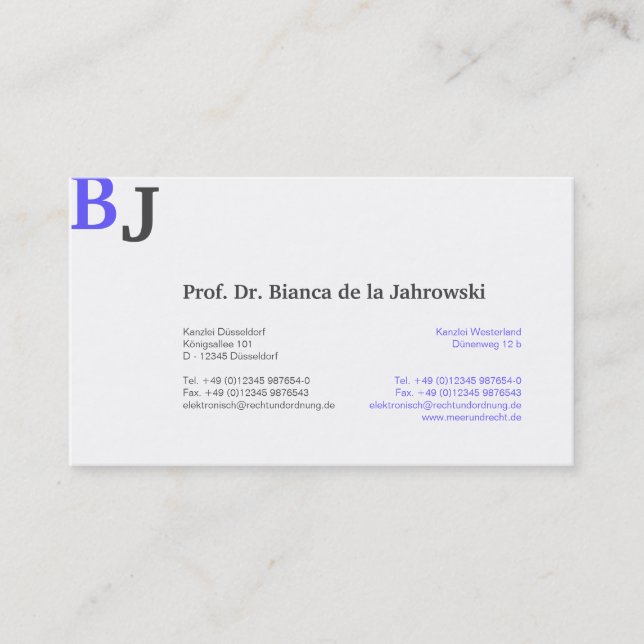 Carte De Visite Monogramme bleu (Devant)