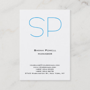 Carte De Visite Monogramme bleu blanc simple uni tendance unique