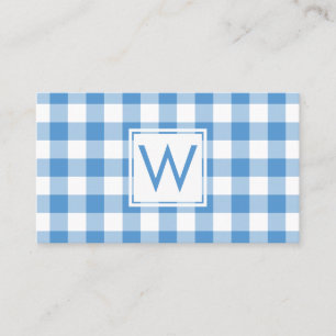 Carte De Visite Monogramme Bleu clair En vichy Motif plaqué