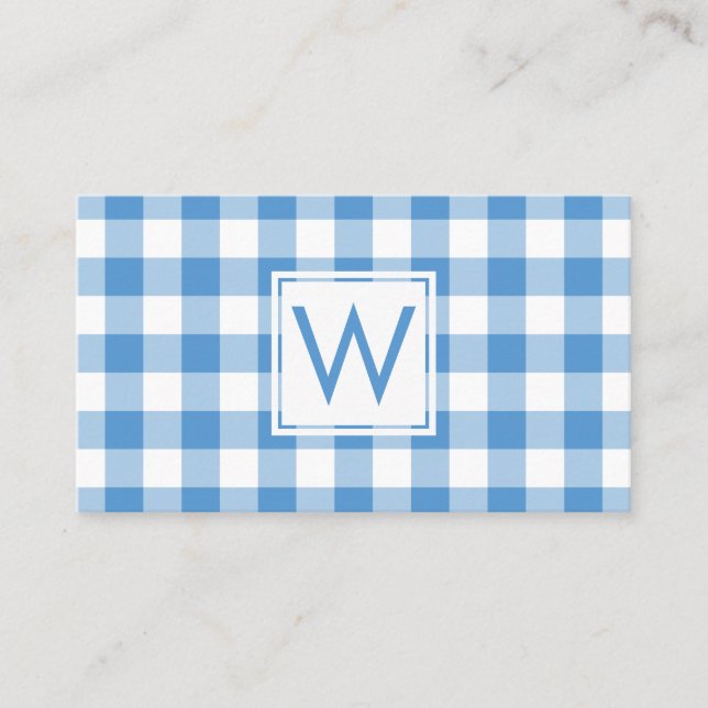 Carte De Visite Monogramme Bleu clair En vichy Motif plaqué (Devant)